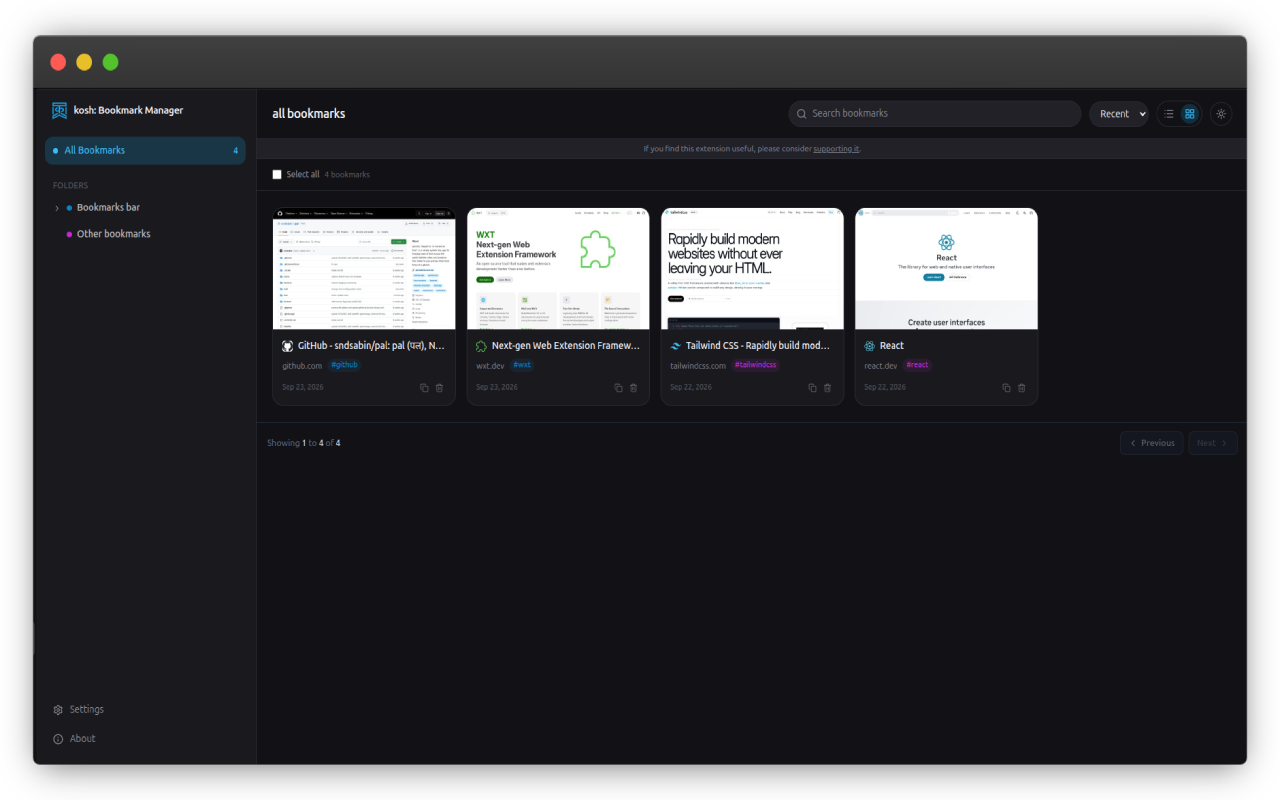 kosh bookmark dashboard